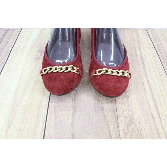 Vionic Red Suede Gold Chain Spark Pera Embellished Ballet Flats 6 Wide - Picture 5 of 9
